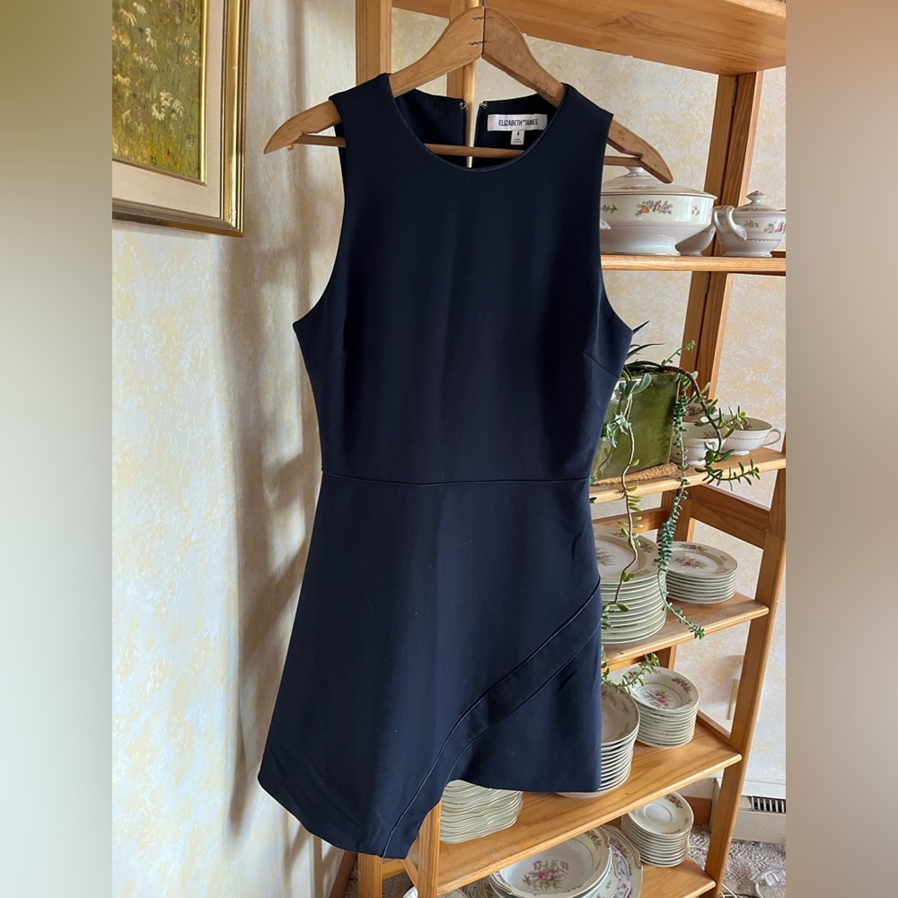 Elizabeth James navy fit and flare mini dress with trim size 4.
